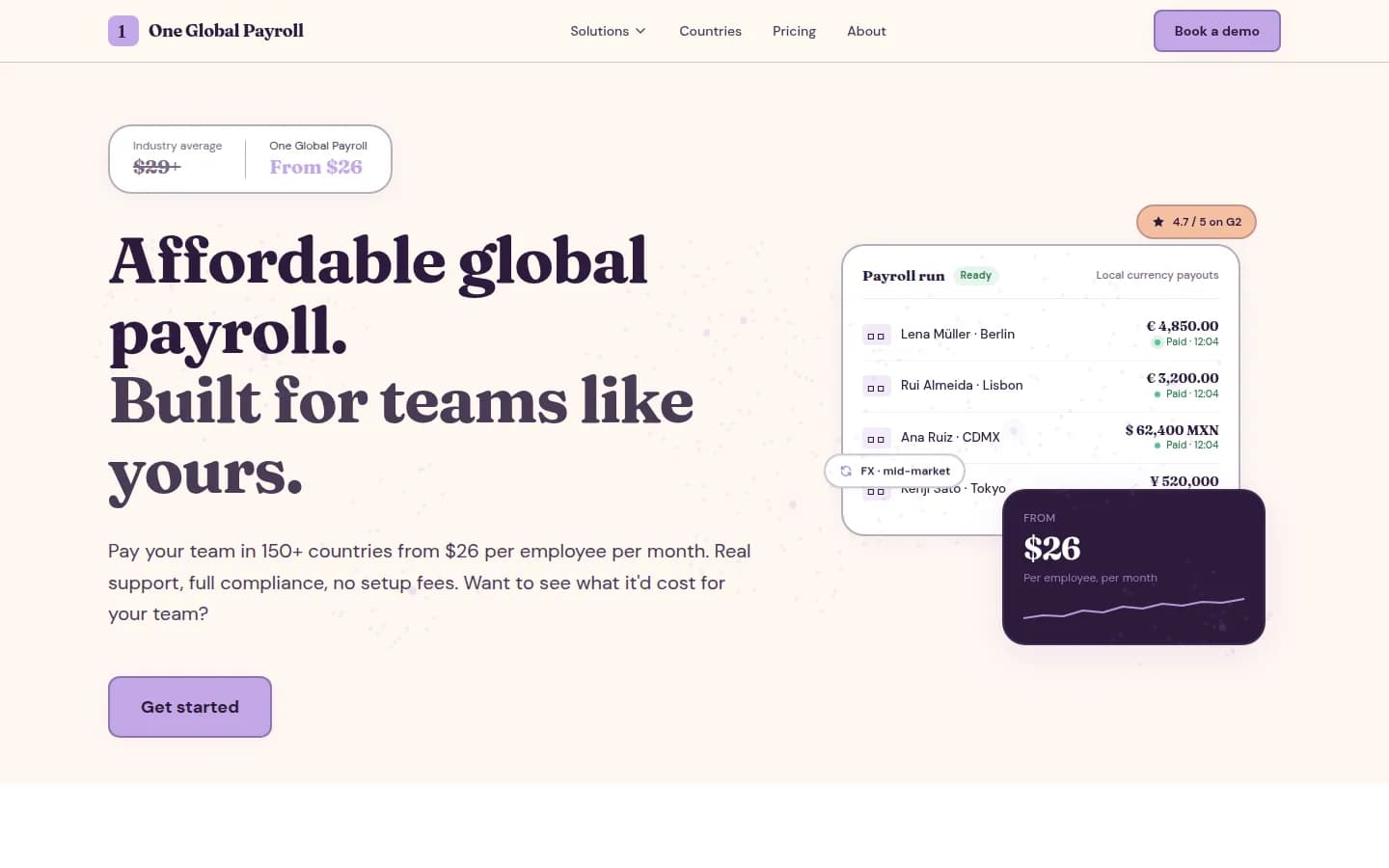 One Global Payroll website screenshot