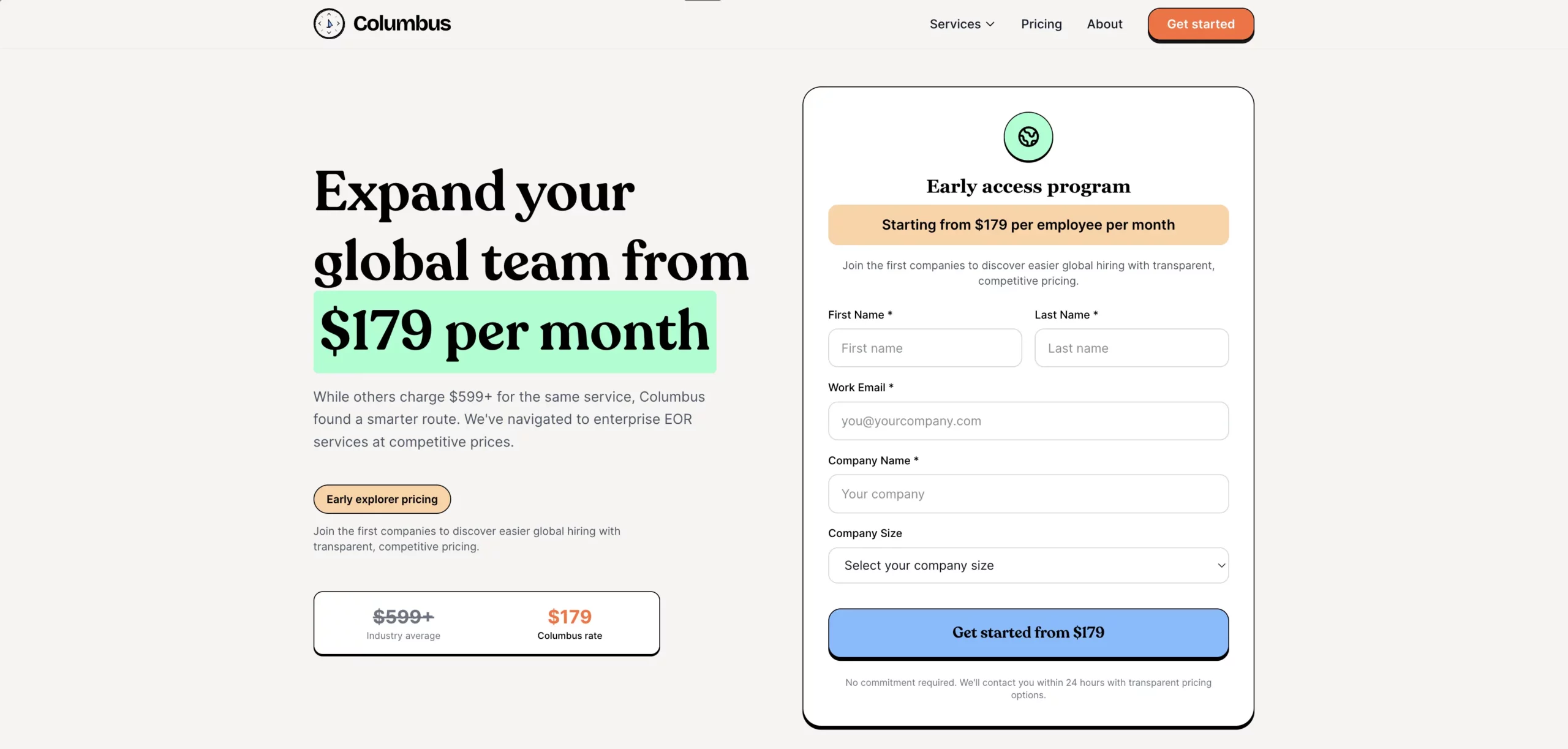 Hire with Columbus website screenshot